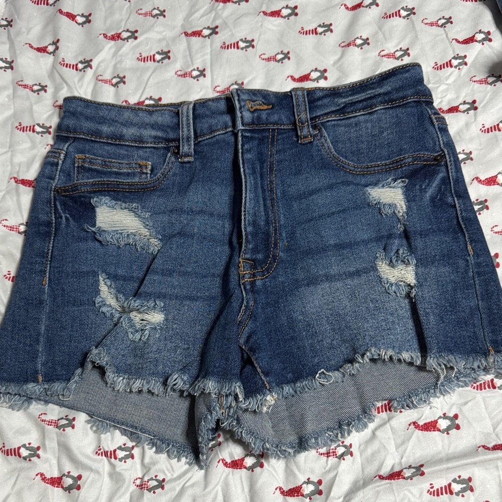 Wax Jean Blue Distressed Jean Shorts